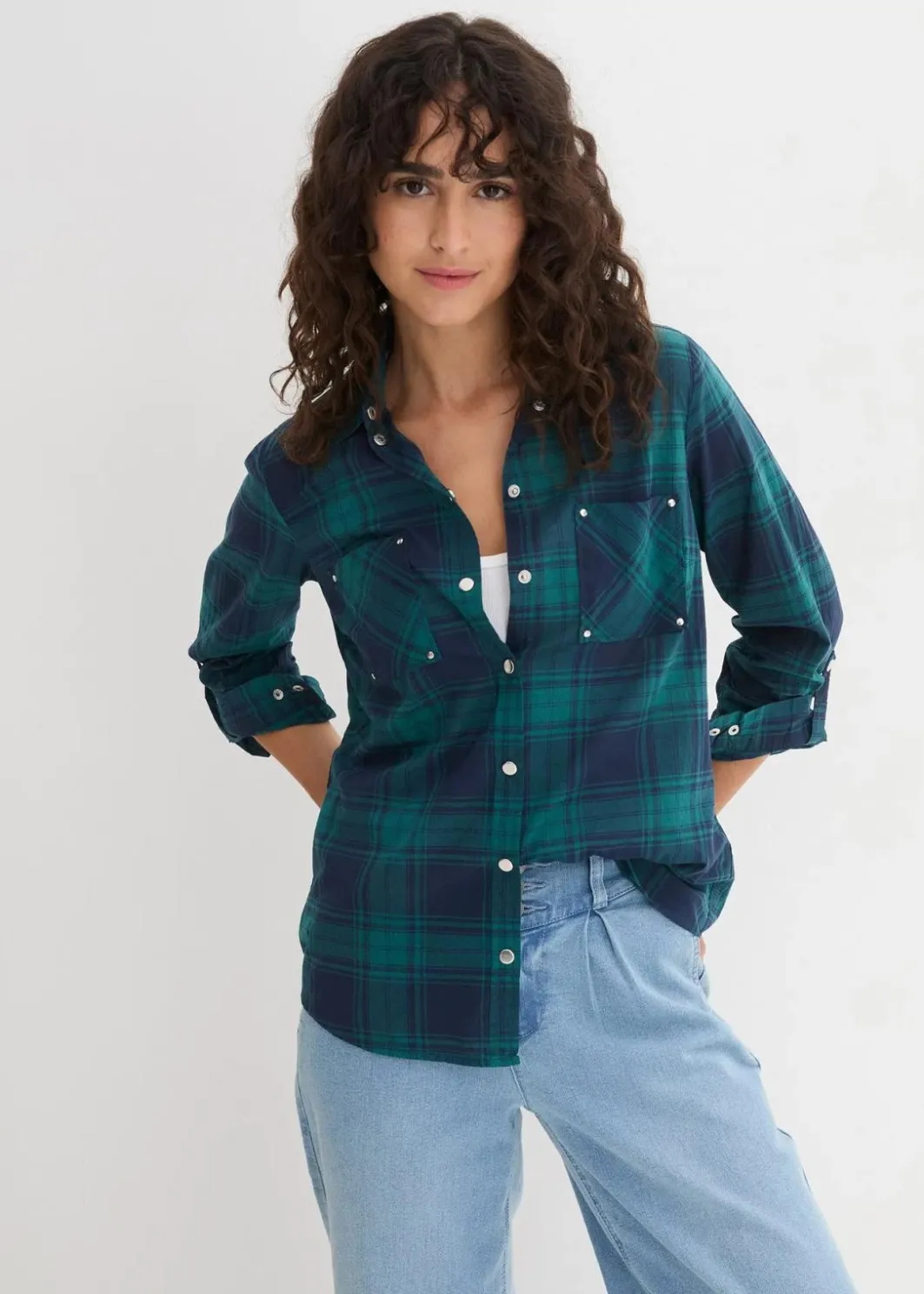 Damen bonprix Blusen & Tuniken|Bekleidung·Jacken & Mäntel|Karierte Hemdbluse aus reiner Baumwolle