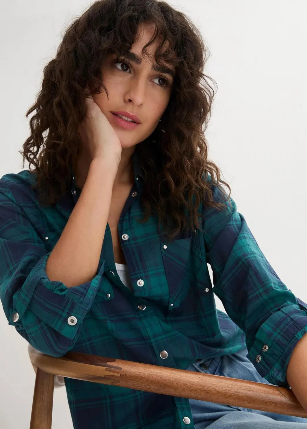Damen bonprix Blusen & Tuniken|Bekleidung·Jacken & Mäntel|Karierte Hemdbluse aus reiner Baumwolle
