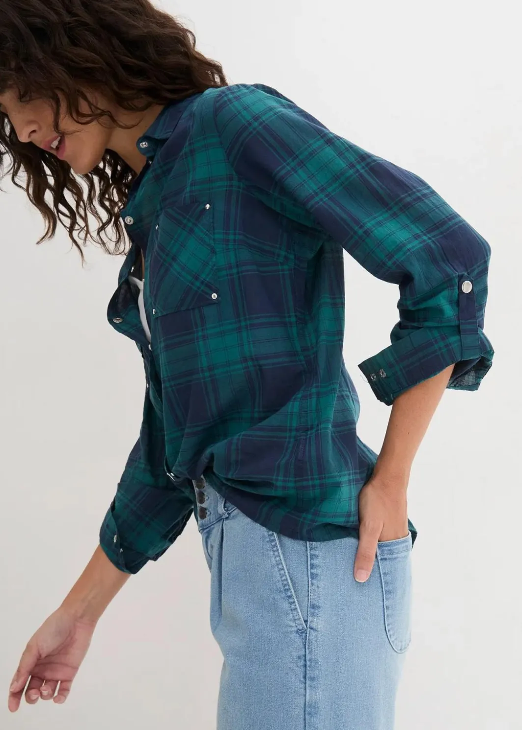 Damen bonprix Blusen & Tuniken|Bekleidung·Jacken & Mäntel|Karierte Hemdbluse aus reiner Baumwolle