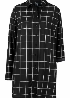 Clearance Karierte Longbluse mit Taschen Damen Bekleidung·Jacken & Mäntel|Blusen & Tuniken