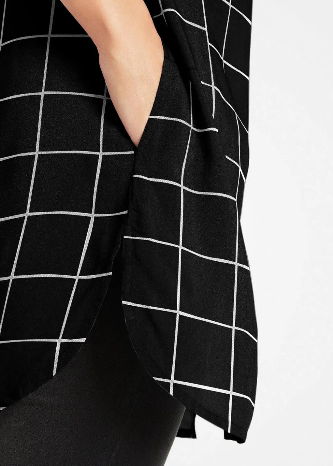 Clearance Karierte Longbluse mit Taschen Damen Bekleidung·Jacken & Mäntel|Blusen & Tuniken