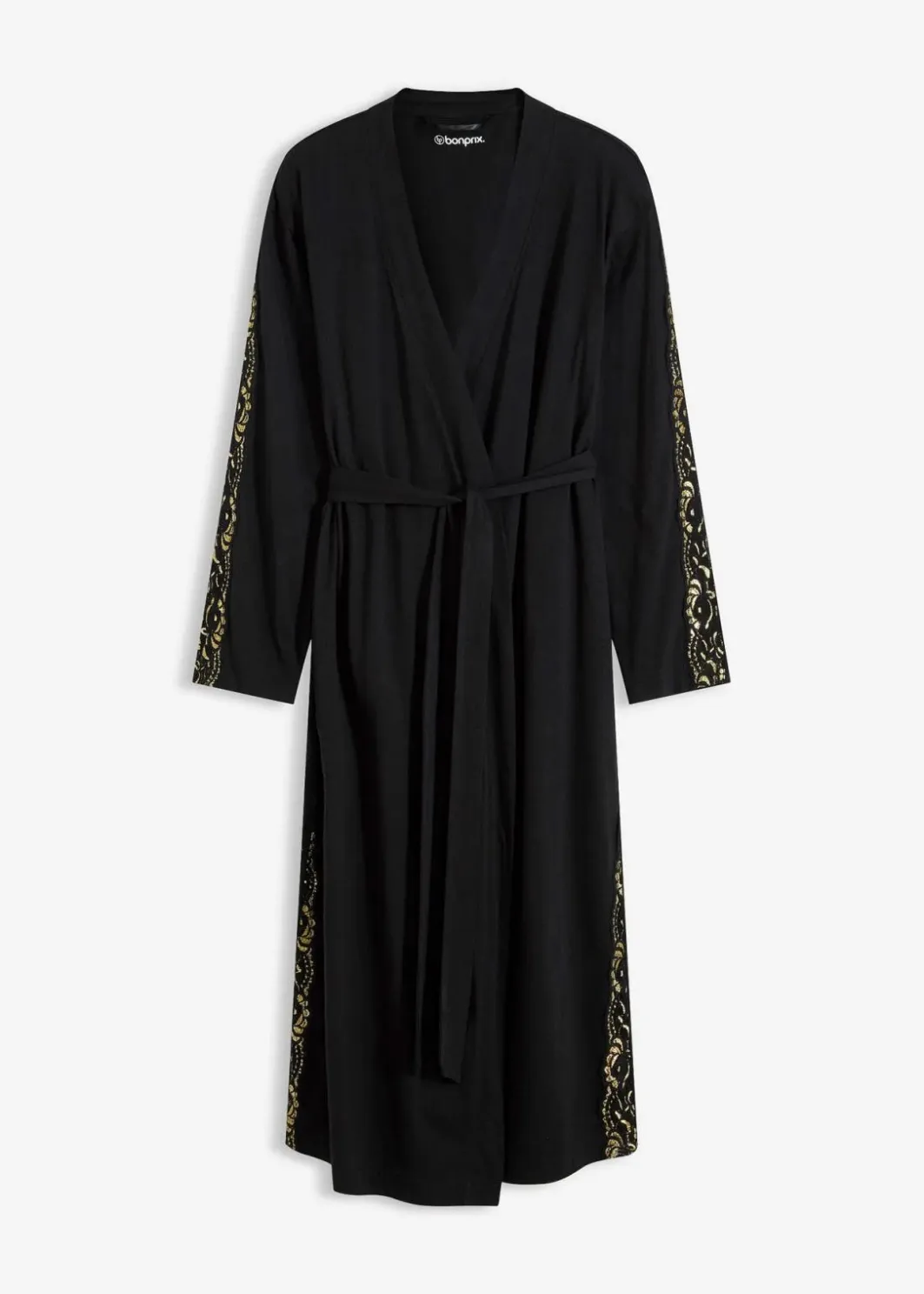 Damen bonprix Wäsche·Bademäntel|Bademäntel|Kimono Morgenmantel mit zarter Glitzerspitze