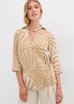 Damen bonprix Blusen & Tuniken|Bekleidung·Jacken & Mäntel|Kimono-Bluse in Leinenoptik