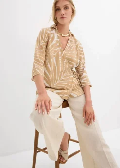 Damen bonprix Blusen & Tuniken|Bekleidung·Jacken & Mäntel|Kimono-Bluse in Leinenoptik