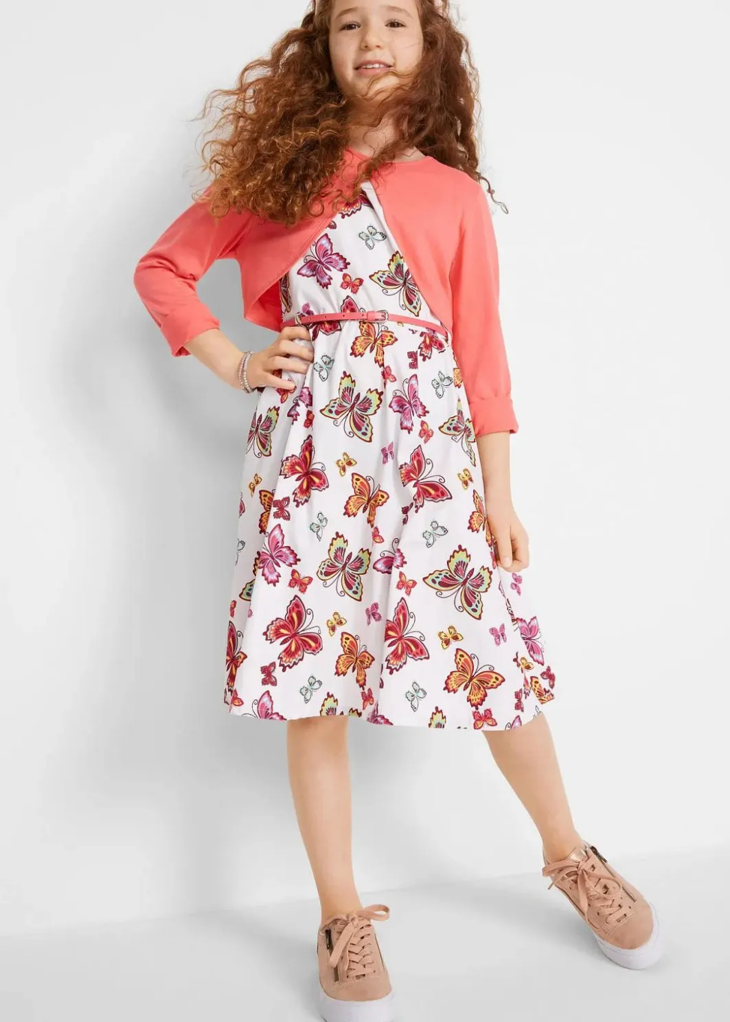 Kinder bonprix Mädchen 9-16 Jahre·Kleider & Jumpsuits|Kleid + Gürtel + Bolero (3-tlg. Set)