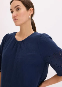 Sale Kleid aus Musselin mit Lochstickerei Damen Kleider|Bekleidung·Pullover & Strickjacken