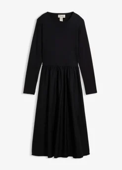 Damen bonprix Kleider|Bekleidung·Pullover & Strickjacken|Kleid im Materialmix aus reiner Baumwolle