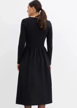Damen bonprix Kleider|Bekleidung·Pullover & Strickjacken|Kleid im Materialmix aus reiner Baumwolle