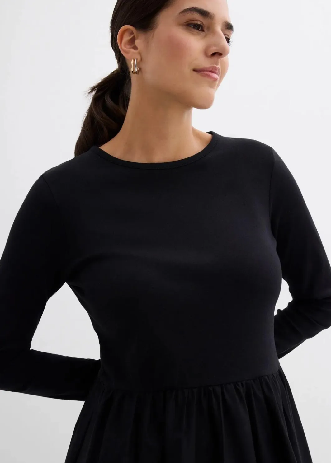 Damen bonprix Kleider|Bekleidung·Pullover & Strickjacken|Kleid im Materialmix aus reiner Baumwolle