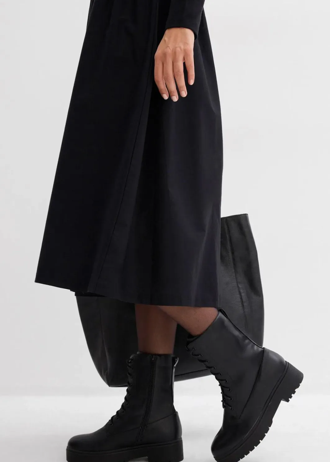 Damen bonprix Kleider|Bekleidung·Pullover & Strickjacken|Kleid im Materialmix aus reiner Baumwolle