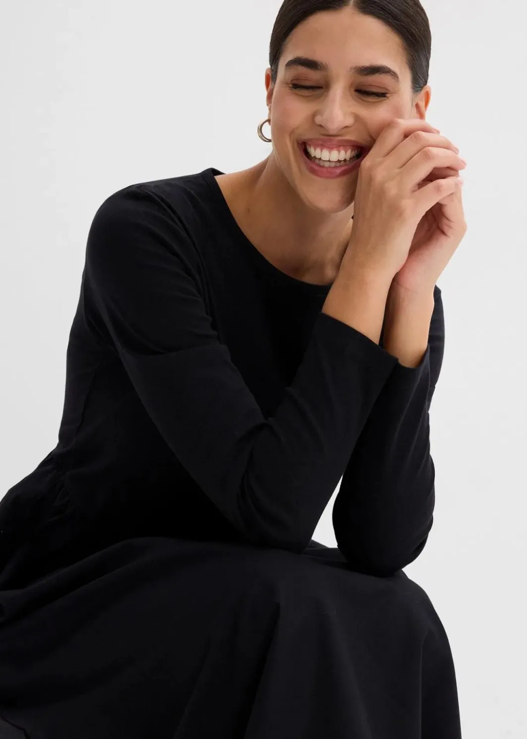 Damen bonprix Kleider|Bekleidung·Pullover & Strickjacken|Kleid im Materialmix aus reiner Baumwolle