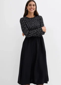 Damen bonprix Bekleidung·Pullover & Strickjacken|Kleider|Kleid im Materialmix aus reiner Baumwolle