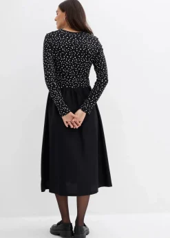 Damen bonprix Bekleidung·Pullover & Strickjacken|Kleider|Kleid im Materialmix aus reiner Baumwolle