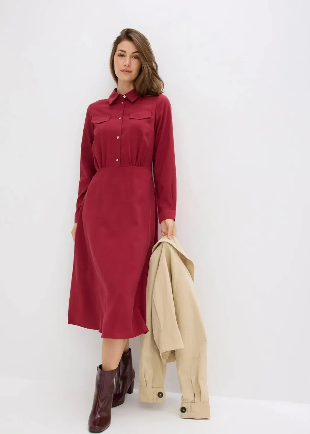Hot Kleid mit Hemdkragen Damen Kleider|Bekleidung·Pullover & Strickjacken