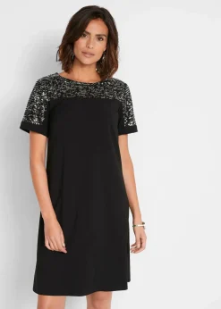 Damen bonprix Kleider|Bekleidung·Pullover & Strickjacken|Kleid mit Pailetten-Einsatz