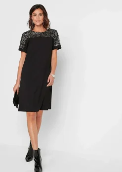 Damen bonprix Kleider|Bekleidung·Pullover & Strickjacken|Kleid mit Pailetten-Einsatz