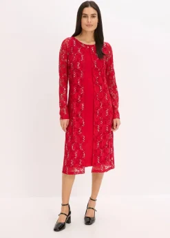 Damen bonprix Kleider|Bekleidung·Pullover & Strickjacken|Kleid mit Spitze (2-tlg. Set)