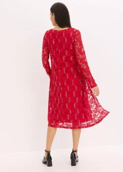 Damen bonprix Kleider|Bekleidung·Pullover & Strickjacken|Kleid mit Spitze (2-tlg. Set)