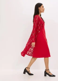 Damen bonprix Kleider|Bekleidung·Pullover & Strickjacken|Kleid mit Spitze (2-tlg. Set)
