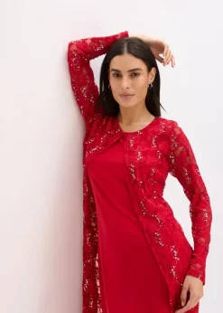 Damen bonprix Kleider|Bekleidung·Pullover & Strickjacken|Kleid mit Spitze (2-tlg. Set)