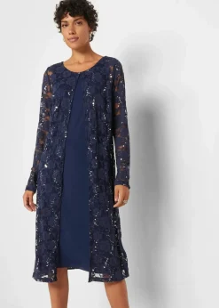 Damen bonprix Bekleidung·Pullover & Strickjacken|Kleider|Kleid mit Spitze (2-tlg. Set)