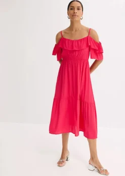 Damen bonprix Bekleidung·Pullover & Strickjacken|Kleider|Kleid mit Volants aus strukturierter Viskose
