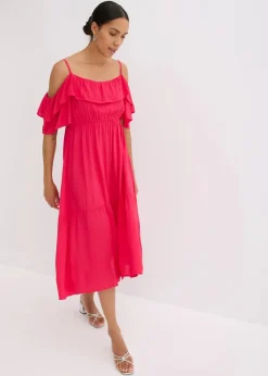 Damen bonprix Bekleidung·Pullover & Strickjacken|Kleider|Kleid mit Volants aus strukturierter Viskose