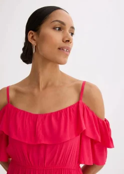 Damen bonprix Bekleidung·Pullover & Strickjacken|Kleider|Kleid mit Volants aus strukturierter Viskose