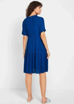 Outlet Knieumspielendes Viskose-Crinkle-Kleid mit Ausschnittdetail Damen Kleider|Bekleidung·Pullover & Strickjacken