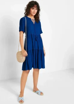 Outlet Knieumspielendes Viskose-Crinkle-Kleid mit Ausschnittdetail Damen Kleider|Bekleidung·Pullover & Strickjacken