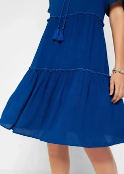 Outlet Knieumspielendes Viskose-Crinkle-Kleid mit Ausschnittdetail Damen Kleider|Bekleidung·Pullover & Strickjacken