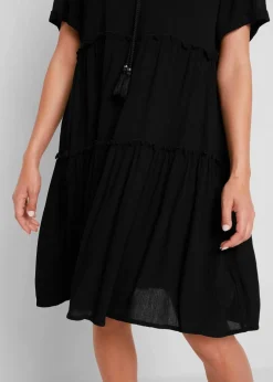 Online Knieumspielendes Viskose-Crinkle-Kleid mit Ausschnittdetail Damen Bekleidung·Pullover & Strickjacken|Kleider