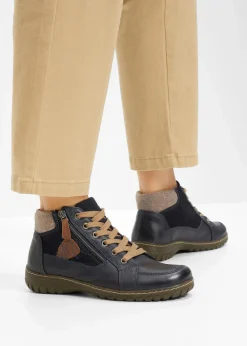 Damen bonprix Komfortschuhe|Boots|Komfort-Schnürboots in bequemer Weite aus Leder