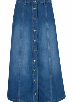 Damen bonprix Bekleidung·Sportbekleidung|Röcke|Komfort-Stretch-Jeansrock, Midi-Länge