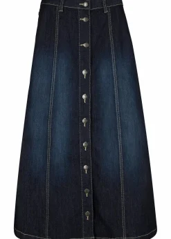 Hot Komfort-Stretch-Jeansrock, Midi-Länge Damen Röcke|Bekleidung·Sportbekleidung