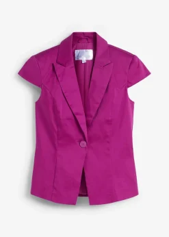 Hot Kurzarm Blazer aus Baumwollsatin Damen Blazer|Bekleidung·Basics