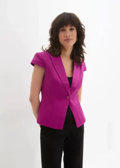 Hot Kurzarm Blazer aus Baumwollsatin Damen Blazer|Bekleidung·Basics