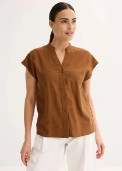 Damen bonprix Blusen & Tuniken|Bekleidung·Jacken & Mäntel|Kurzarmbluse aus luftigem Leinen-Mix