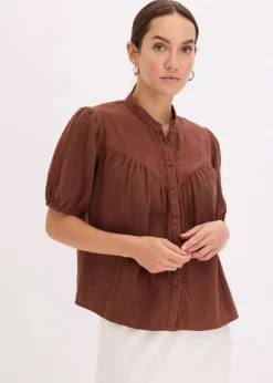 Discount Kurzarmbluse aus luftigem Musselin Damen Blusen & Tuniken