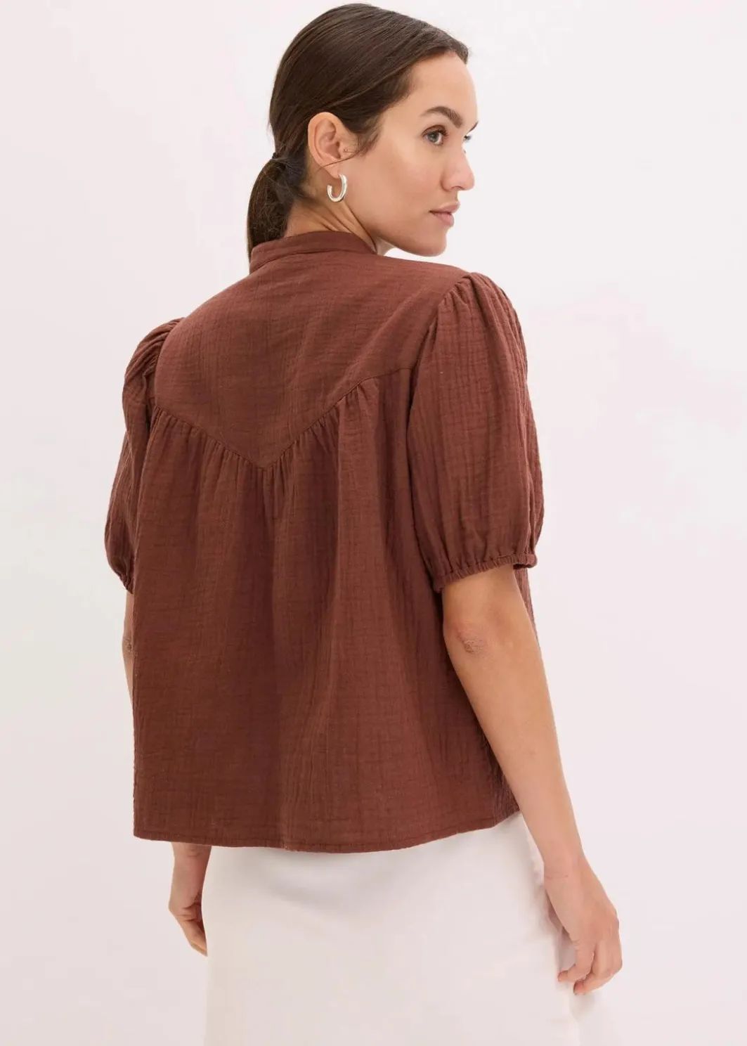 Discount Kurzarmbluse aus luftigem Musselin Damen Blusen & Tuniken