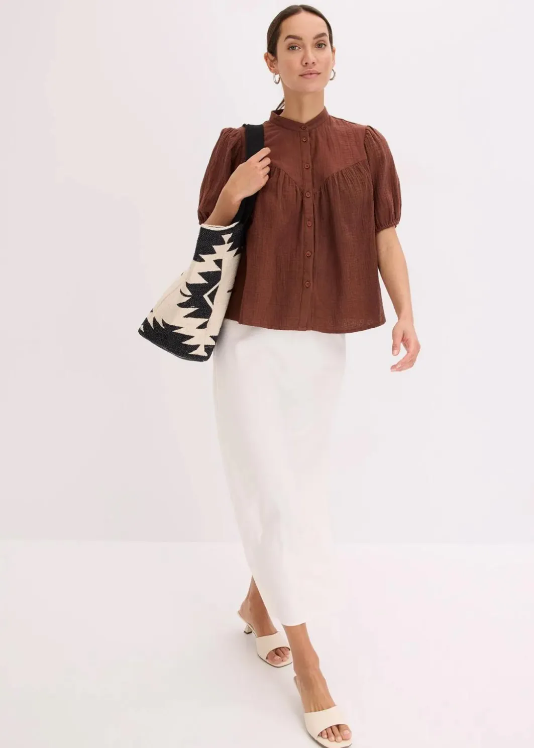 Discount Kurzarmbluse aus luftigem Musselin Damen Blusen & Tuniken