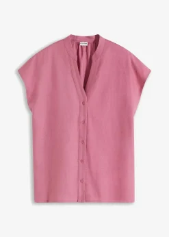 Damen bonprix Blusen & Tuniken|Bekleidung·Jacken & Mäntel|Kurzarmbluse aus luftigem Leinen-Mix