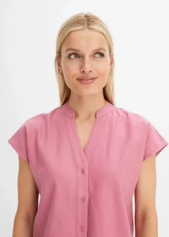 Damen bonprix Blusen & Tuniken|Bekleidung·Jacken & Mäntel|Kurzarmbluse aus luftigem Leinen-Mix