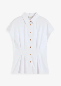 Damen bonprix Blusen & Tuniken|Bekleidung·Jacken & Mäntel|Kurzarmbluse aus luftigem Leinen-Mix