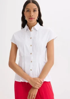 Damen bonprix Blusen & Tuniken|Bekleidung·Jacken & Mäntel|Kurzarmbluse aus luftigem Leinen-Mix