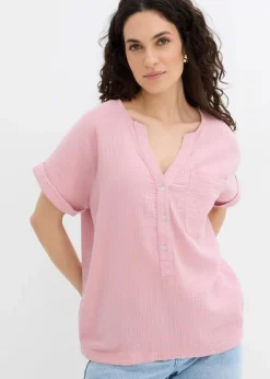 Damen bonprix Blusen & Tuniken|Bekleidung·Jacken & Mäntel|Kurzarmbluse aus Musselin