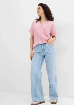 Damen bonprix Blusen & Tuniken|Bekleidung·Jacken & Mäntel|Kurzarmbluse aus Musselin