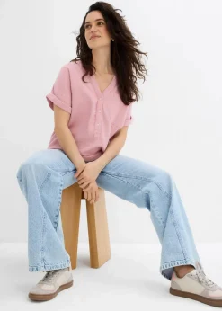 Damen bonprix Blusen & Tuniken|Bekleidung·Jacken & Mäntel|Kurzarmbluse aus Musselin