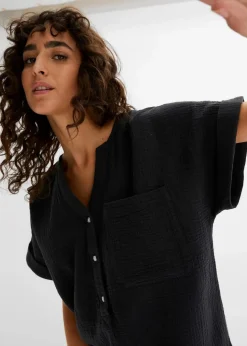 Outlet Kurzarmbluse aus Musselin Damen Bekleidung·Jacken & Mäntel|Blusen & Tuniken