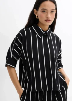 Damen bonprix Bekleidung·Jacken & Mäntel|Blusen & Tuniken|Kurzarmbluse aus strukturiertem Crêpe